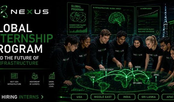 Students and young technology professionals collaborate during the NEXUS AIDC Global Internship Program focused on AI infrastructure and data center operations.