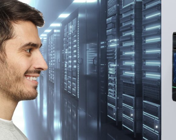 Biometric facial recognition terminal securing access to a critical infrastructure data center.