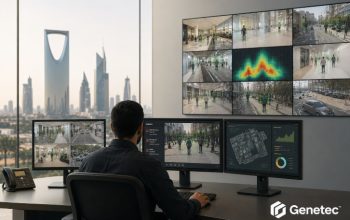 Security operations center using AI-powered video surveillance and analytics in Saudi Arabia.