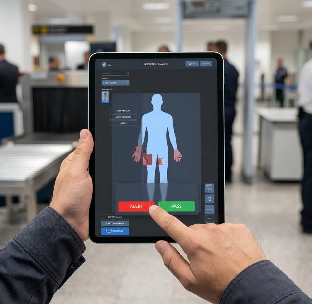 LINEV Systems CLEARPASS correctional X-ray screening interface highlighting AI-assisted contraband detection.