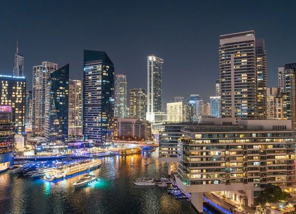Dubai skyline at night, ranked second in BCG Intelligent Cities Index 2026