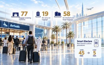 Dubai airport customs procedures with baggage screening and Smart iDeclare processing times