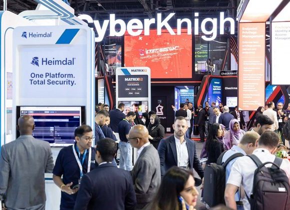 Cybersecurity exhibitors and visitors at GISEC Global in Dubai