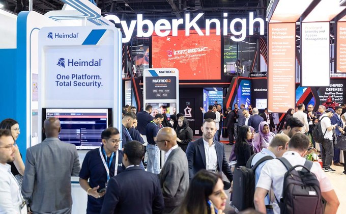 Cybersecurity exhibitors and visitors at GISEC Global in Dubai