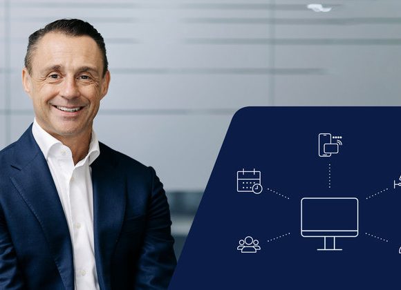 David Moser of ASSA ABLOY alongside a diagram illustrating connected digital access and integrated building systems