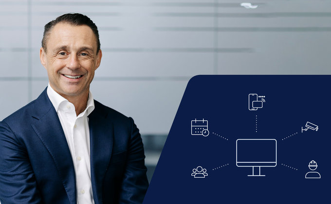 David Moser of ASSA ABLOY alongside a diagram illustrating connected digital access and integrated building systems