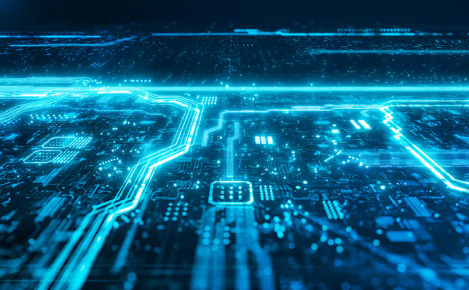 Futuristic blue circuit board illustrating Dell and NVIDIA enterprise agentic AI infrastructure