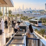 Dubai City Terminal concept showing passenger security screening, baggage checks and shuttle transfer to the airport