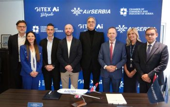 GITEX AI Belgrade and Air Serbia representatives at partnership signing