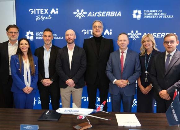 GITEX AI Belgrade and Air Serbia representatives at partnership signing