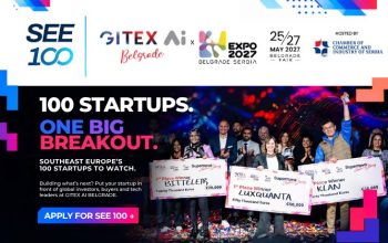 GITEX AI Belgrade SEE 100 banner promoting 100 Southeast European startups