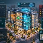 AI-powered building management dashboard with digital twin, alarm monitoring, energy analytics and predictive maintenance