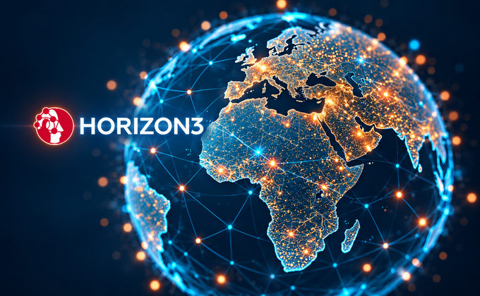 Horizon3 logo over a digital globe highlighting Europe, the Middle East and Africa
