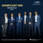 HSC Systems representatives at the Motorola Solutions EMEA Executive Partner Conference 2026 Middle East award presentation