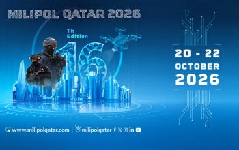 Milipol Qatar 2026 promotional banner featuring security technology, Doha skyline and event dates