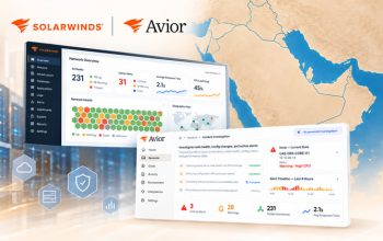 SolarWinds Avior AI platform dashboard with a map of the GCC region