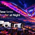 Uniview OwlView surveillance cameras with a colorful flying owl illustrating Wise-ISP night vision technology