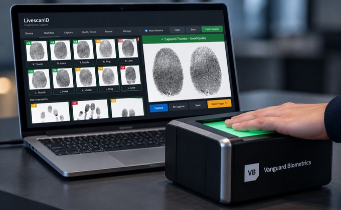Vanguard LiveScanID fingerprint capture platform with biometric scanner and enrollment software